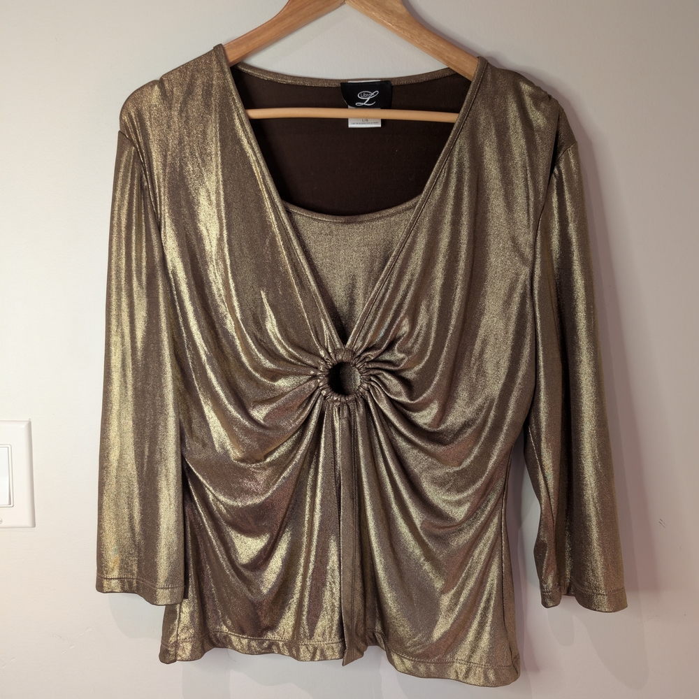 Elegant Gold Shimmery Women's Top with Ring Detail